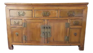 Vintage Large Walnut Tansu Chest With Brass Hardware