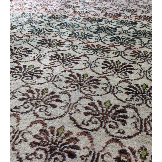 Mid 20th Century Vintage Hand Knotted Turkish Oushak Rug With All-Over Design in Chocolate Brown, Ivory, Green For Sale - Image 5 of 7