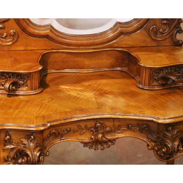 Late 19th Century 19th Century French Louis XV Style Walnut Coiffeuse Dressing Table With Mirror For Sale - Image 5 of 13