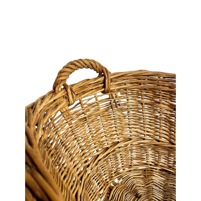 Antique French Provincial Handwoven Wicker Gathering or Laundry Basket 29” Wide For Sale - Image 10 of 16