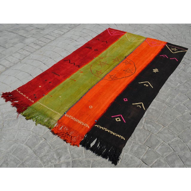 Textile Vintage Turkish Rug Hand Woven Tribal Kilim Tapestry Area Rug Wall Decor - 4′2″ × 6′4″ For Sale - Image 7 of 13