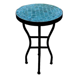16" Mini Moroccan Mosaic Accent Table – Emerald Aqua Tile Top For Sale
