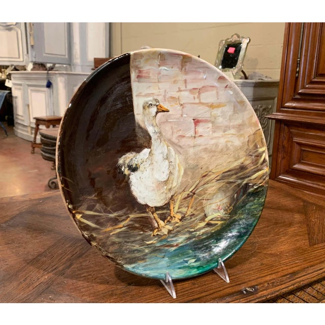 Ceramic 19th Century French Hand Painted Ceramic Duck Wall Platter Stamped J. Massier For Sale - Image 7 of 11