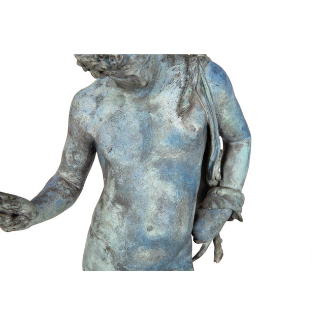 Verdigris Fine Italian Grand Tour Antique Bronze Sculpture Statue of Narcissus of Pompeii For Sale - Image 8 of 18