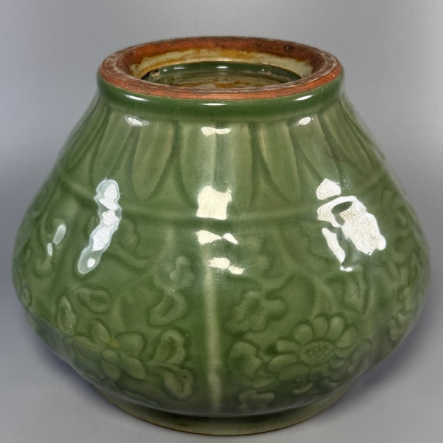 15th Century & Earlier Chinese Celadon Lidded Jar, Carved Floral Collectible Decor Vessel For Sale - Image 5 of 6