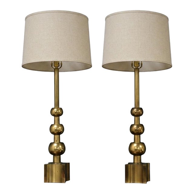 1970s Brass Table Lamps by Stiffel - A Pair For Sale