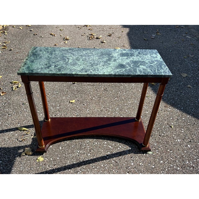Vintage Regency-Style Console Table With Green Marble Top Attributed to Bombay Company For Sale - Image 12 of 12