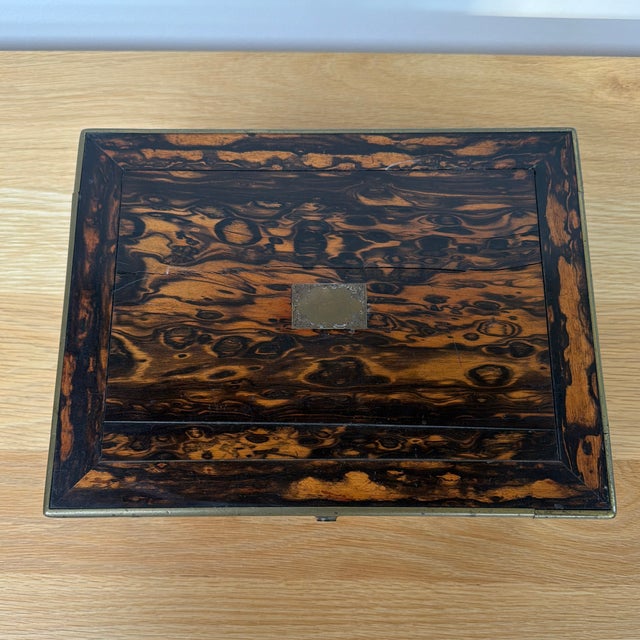 Antique Victorian Coromandel Wood Box With Brass Trim and Removable Interior Tray, 19th Century For Sale - Image 4 of 12