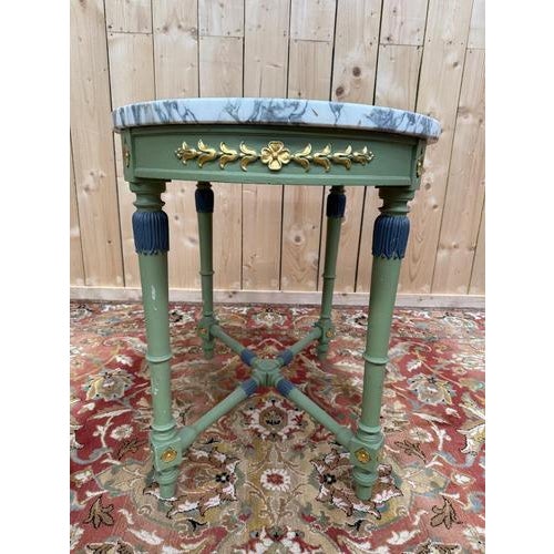 Louis XVI Style Oval Pedestal Table with Marble Top For Sale - Image 6 of 9