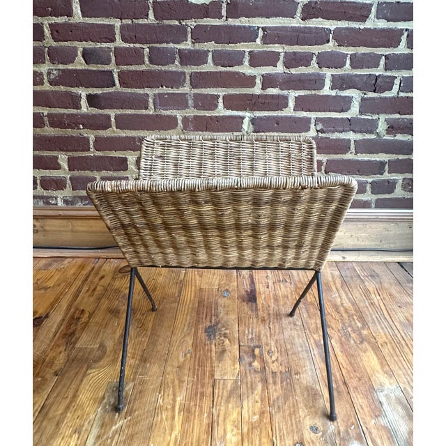 Tan Mid Century Modern Italian Wicker & Metal Magazine Stand For Sale - Image 8 of 9