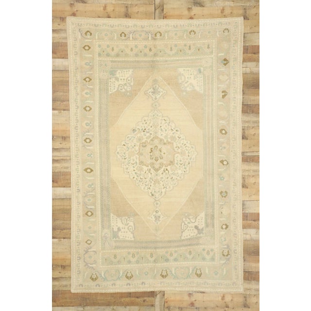 Tan Mid 20th Century Muted Vintage Turkish Oushak Rug - 05'11 X 09'04 For Sale - Image 8 of 9
