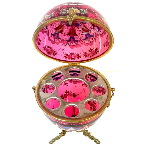 1880s Magnificent Moser Cranberry Glass Imperial Egg-Form Tantalus Service For Sale - Image 16 of 18