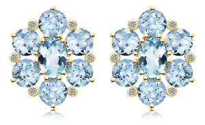Nina Zhou Aquamarine Diamond Vintage-Style Earrings in 14k Yellow Gold - a Pair