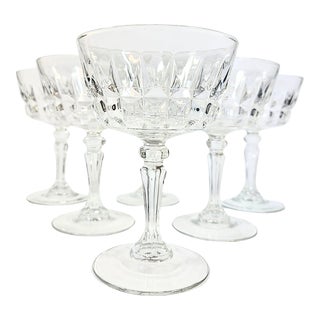 Hollywood Regency Crystal Champagne Coupes- Set of Six For Sale