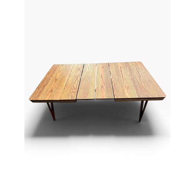 Wood Vintage Mid-Century Modern Solid Oak Extendable Dining Table With 2 Leaves For Sale - Image 7 of 11