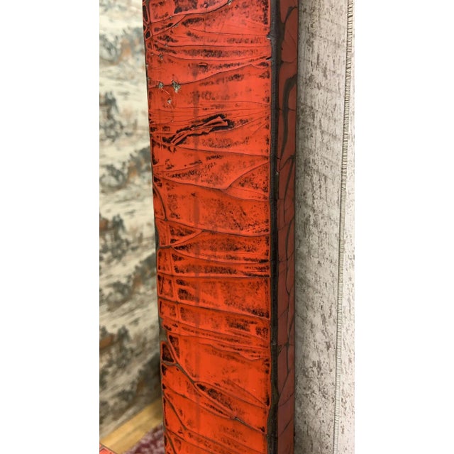 Chinese Vintage Chinese Red Linen Wrapped Square Mirror For Sale - Image 3 of 6