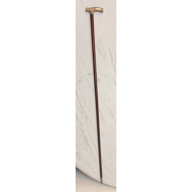 Antique 19th Century Victorian Chased Yellow Gold Filled Wood Walking Stick Cane For Sale - Image 9 of 13