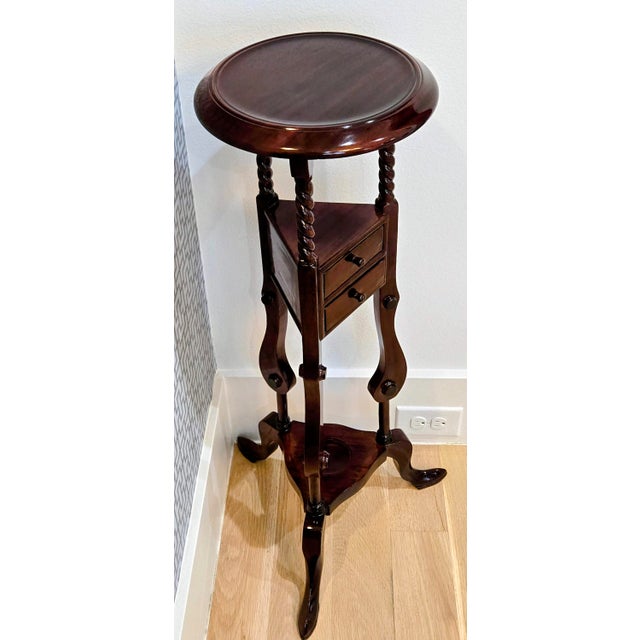 Mid 20th Century Georgian-Style Mahogany Plant Stand With Barley Twist Legs, 2 Drawers & Undershelf For Sale - Image 4 of 12