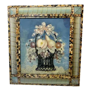 1950s Suzy Bartolini Floral Still Life Theorem Style Reverse Painting on Glass