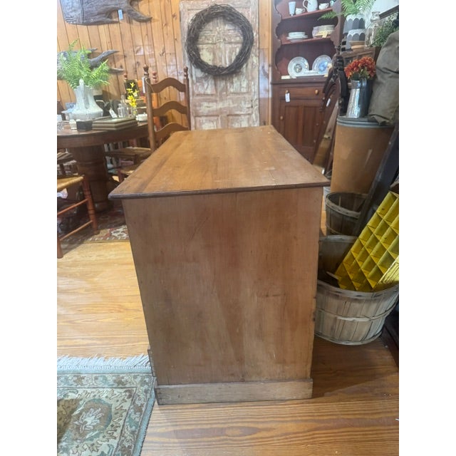 Antique Pine 11 Drawer Kneehole Desk With Matching Wooden Knobs For Sale - Image 10 of 11
