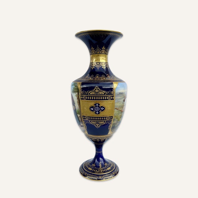19th Century Royal Vienna Baluster Form Cobalt and Gilt Urn With Paintings Depicting Rural Scenes For Sale - Image 4 of 6