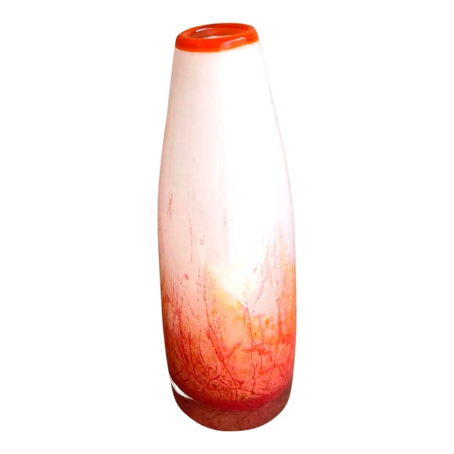 Modern Contemporary Orange Speckle Milk Glass Vase For Sale
