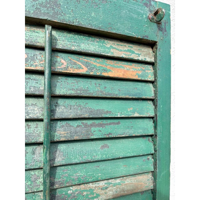 Late 19th Century Antique American Green Farmhouse Shutter 19th C Architectural Salvage For Sale - Image 5 of 7