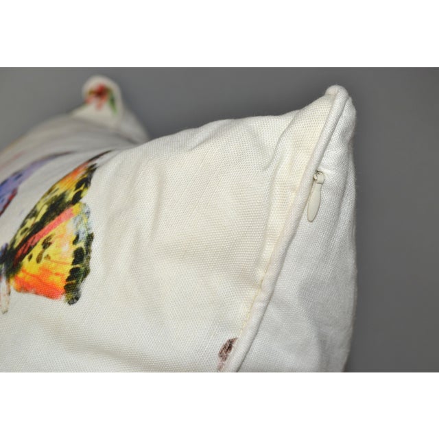 1990s 1990s Belgium Textured Linen Butterfly Fabric Down-Filled Pillow For Sale - Image 5 of 12