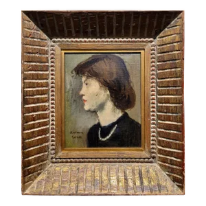 Raphael Soyer -Portrait in Profile of a Woman Wearing a Pearl Necklace-1930s Oil Painting