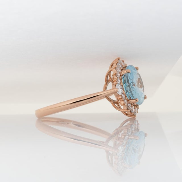 Metal 3.1Ct Aquamarine Ring With Natural Diamonds Accents: Solid 14k Gold, Size 6.75 For Sale - Image 7 of 7