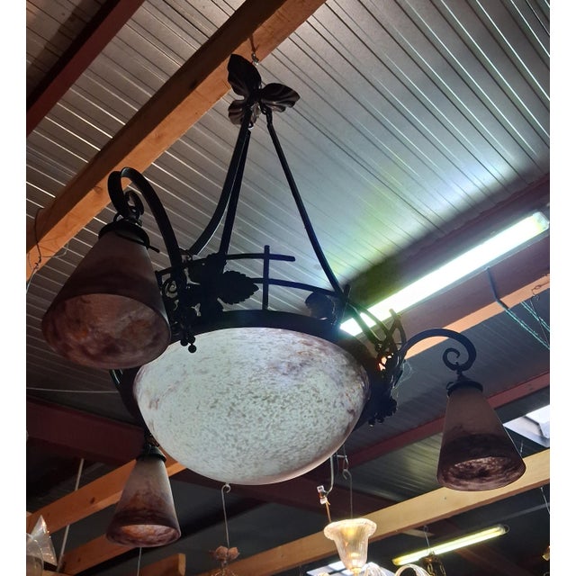 Art Nouveau Wrought Iron Chandelier by Degué, 1890s For Sale - Image 3 of 5