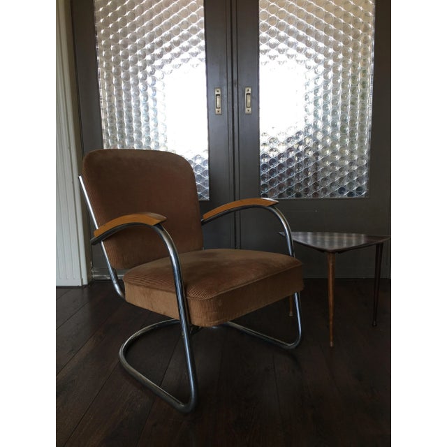 Bauhaus Fabric & Tubular Steel Industrial Model 436 Lounge Chair by Paul Schuitema for D3 Rotterdam, 1930s For Sale - Image 3 of 8