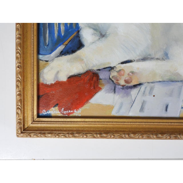 Portraiture Late 20th Century White Cat Portrait Painting For Sale - Image 3 of 7