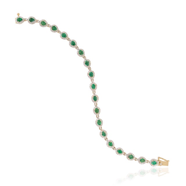 2.68ct Emerald & 1.56ct Diamond Mexican Bracelet 14k Gold Fine Jewelry For Sale - Image 11 of 18