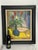 Striking 1949 expressionist floral still life featuring three red blossoms arranged in a richly painted blue-green vase....