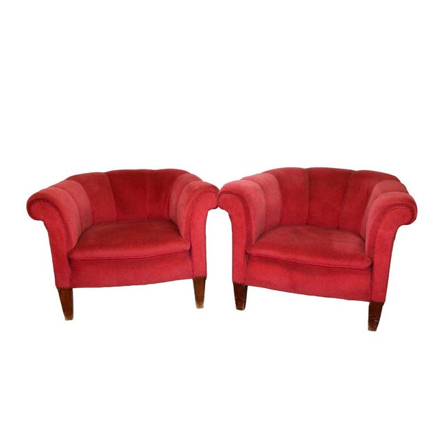 Red Vintage Armchairs, 1920s, Set of 4 For Sale - Image 8 of 8