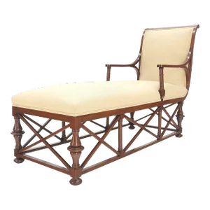 New Linen Upholstery Carved Mahogany Federal Style Chaise Lounge Chair