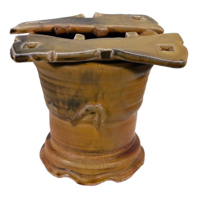 John Glick Modernist Stoneware Glazed Ceramic Rare Yellow Vase Signed For Sale