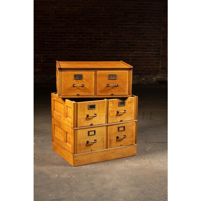 Early 20th Century Early 20th Century Quartersawn Oak Three-Section Modular File Cabinet For Sale - Image 5 of 14