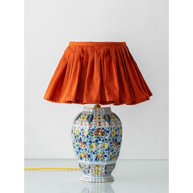 Antique Polychrome Table Lamp with Silk Lampshade, 1890s For Sale - Image 15 of 15