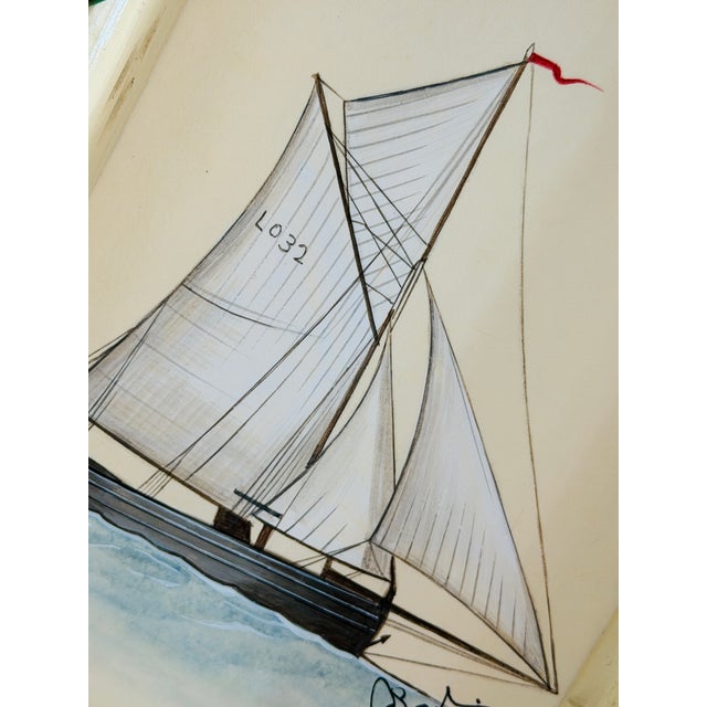 Original Hand-Painted Sailboat Painting in a Vintage Folk Frame For Sale - Image 4 of 5