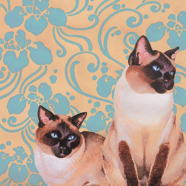 1990s 'Siamese Cats' by Kathryn Molineux Wilson, Feline Portrait, Embroidery Artist, Shorebird Studio, Watercolor For Sale - Image 5 of 8