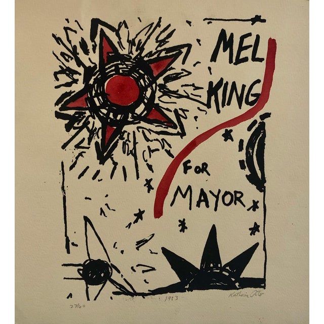 Katherine Porter, Abstract Expressionist Watercolor Painting Woodblock Political Poster Mel King, 1983 For Sale In Miami - Image 6 of 7