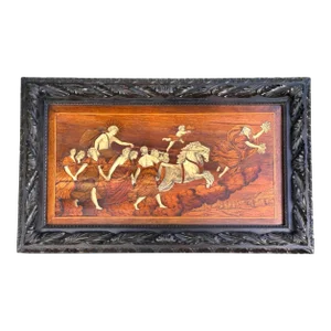 Antique Marquetry Inlaid Scenic Tarsia Panel of Raffigurante "Il Carro Dell'Aurora"
