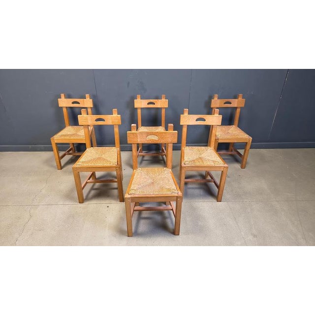 Vintage Brutalist Chairs in Oak and Wicker, 1960s, Set of 6 For Sale - Image 13 of 14