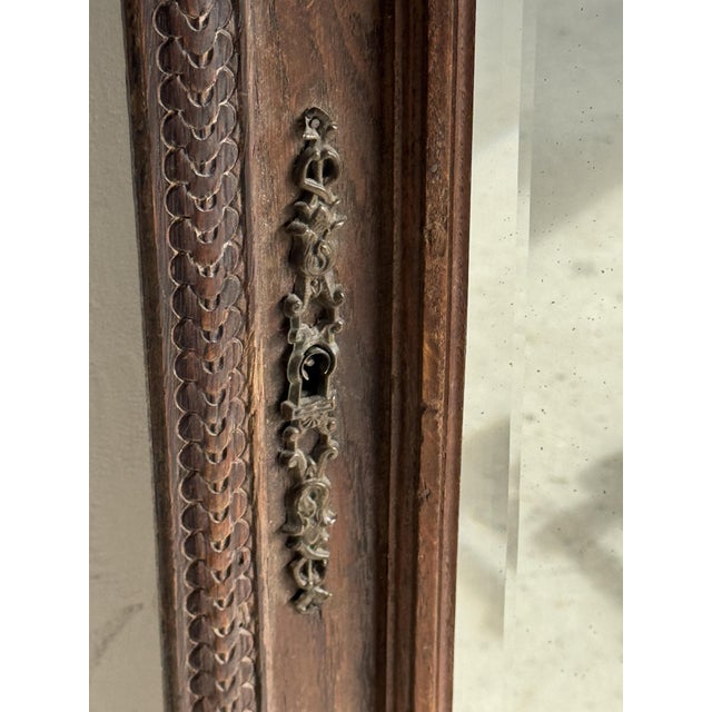 Brown Antique Mirror for Right-Hand Cabinet Door in Brown Oak with Beveled Glass and Carved Frame, 1980s For Sale - Image 8 of 16