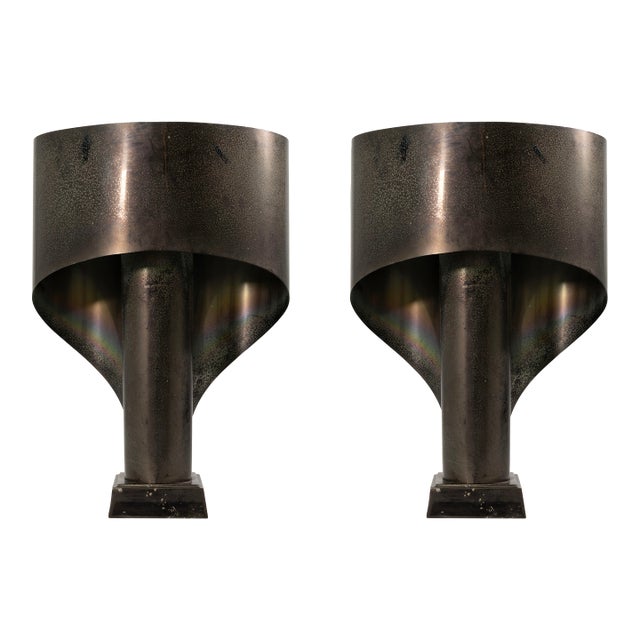 Pair of Eichholz Corsini Wiskemann Stillnovo Brushed Metal Lamps For Sale
