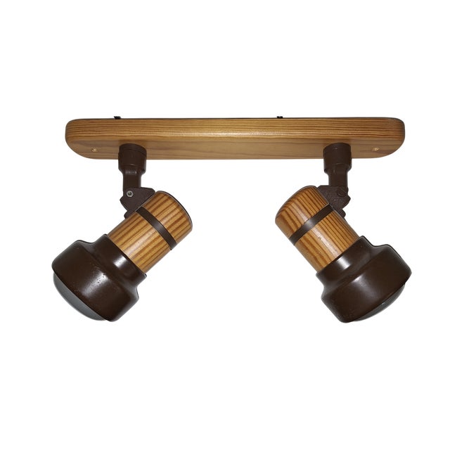 Vintage Adjustable Spotlight Bar in Spruce Wood, 1980s For Sale
