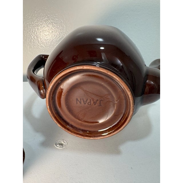 Vintage 1960s Brown Ceramic Teapot Gold Floral Design Lidded Mid Century Tea Pot For Sale - Image 13 of 15