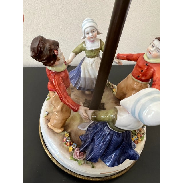 Early 20th Century Porcelain Lamp of Children Dancing or Playing Ring Around the Rosy, Attributed to Dresden For Sale - Image 12 of 13